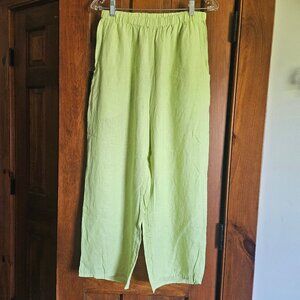 Flax Linen Capri Pants, Limey Yellow Sz S
